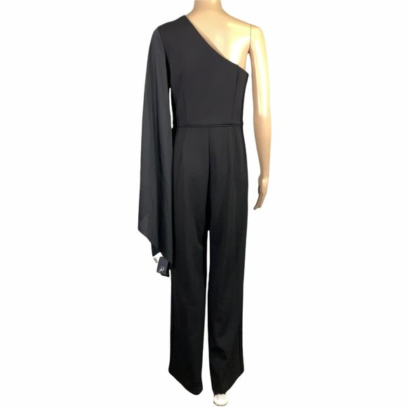 Adrianna Papell Black Formal One Shoulder Drape Sleeve Jumpsuit - Picture 6 of 16